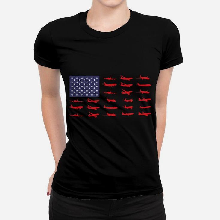 Us Flag Airplanes Patriotic Aviation American Pilot Gift Sweatshirt Women T-shirt