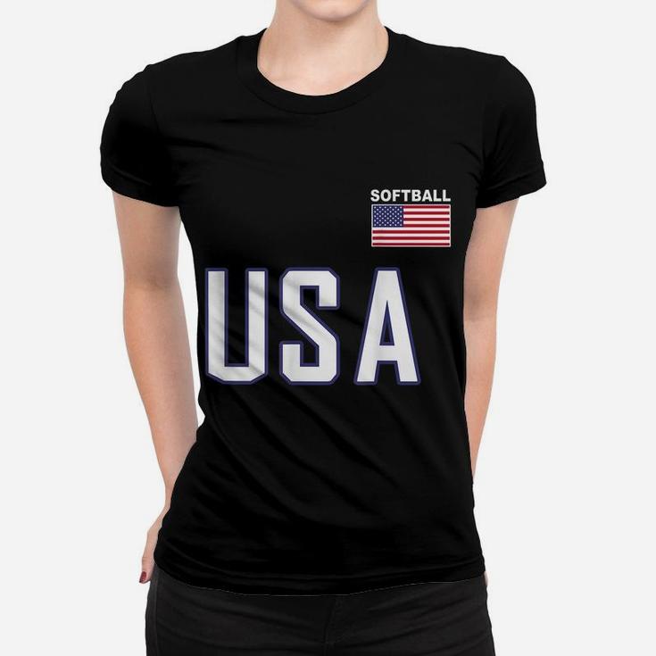 Usa Flag Softball  Pocket Team Jersey Gift Top Tee Women T-shirt