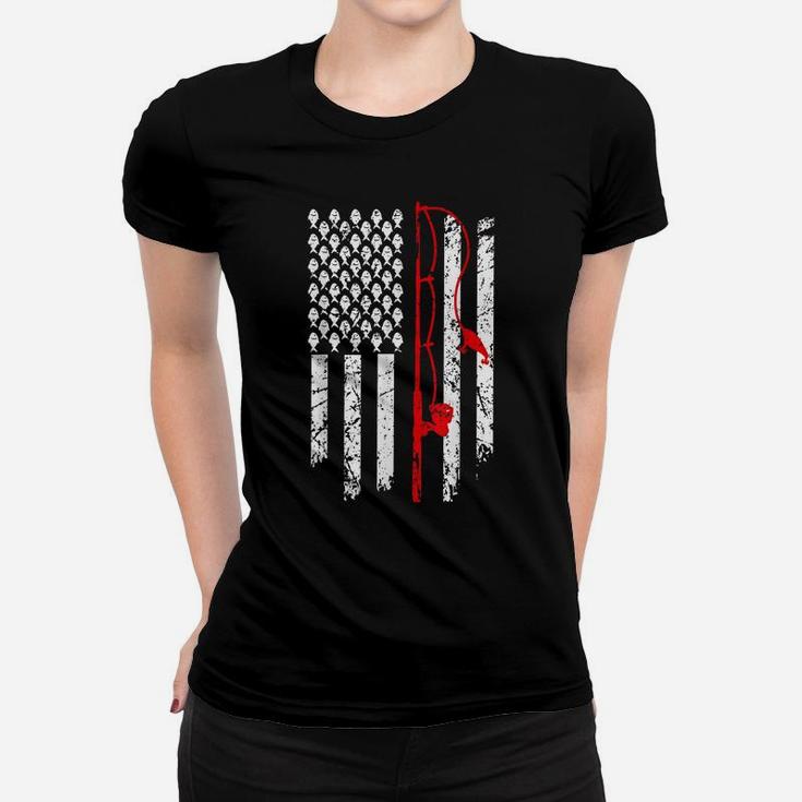 Vintage Fishing Clothes American Flag Bass Fishing Women T-shirt
