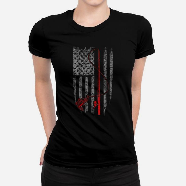 Vintage Fishing Tshirt With American Flag Bass Fishing Women T-shirt