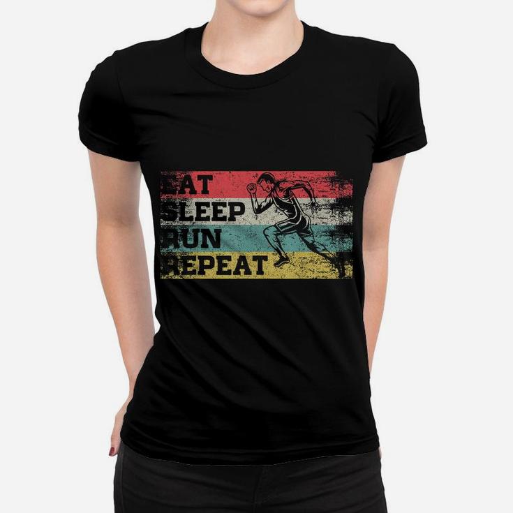 Vintage Retro Eat Sleep Run Repeat Funny Running Runner Gift Women T-shirt