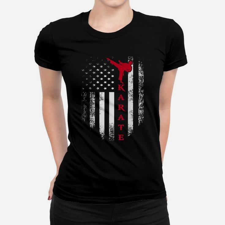 Vintage Usa Red White Karate American Flag  Cool Gift Women T-shirt