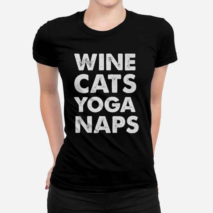 Wine Cats Yoga Naps Lover Best Vintage Gift Women T-shirt