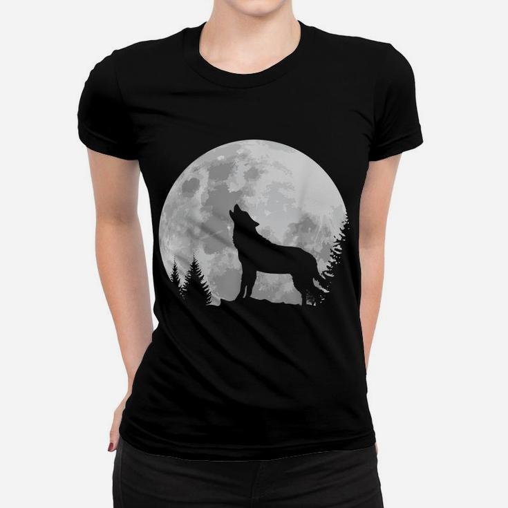 Wolf Shirt Full Moon Forest Howling Nature Hunting Gift Women T-shirt