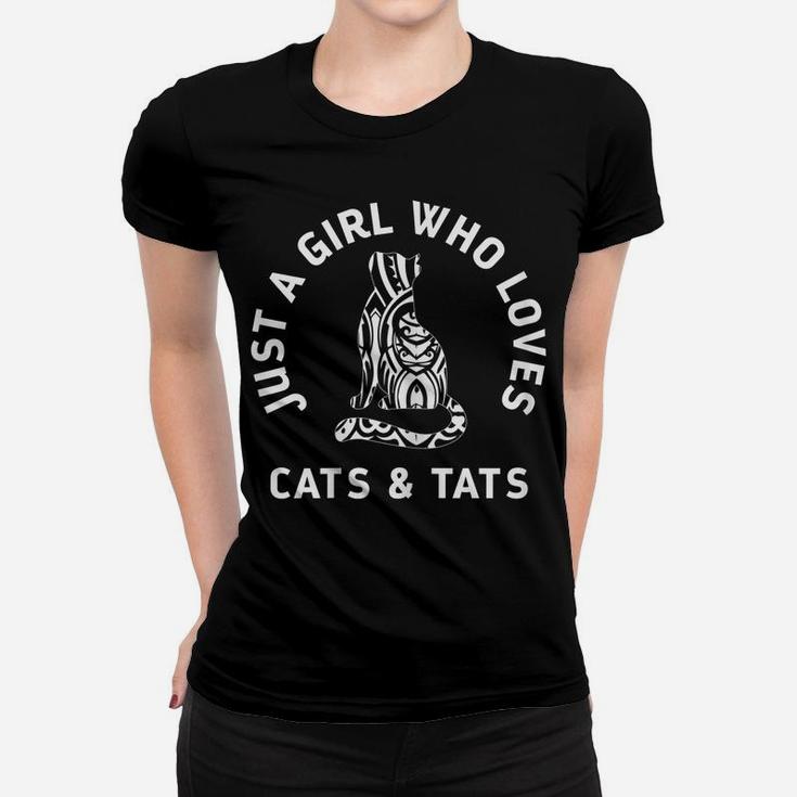 Womens Girl Who Loves Cats & Tats Cute Funny Tattoo Cat Gift Women T-shirt