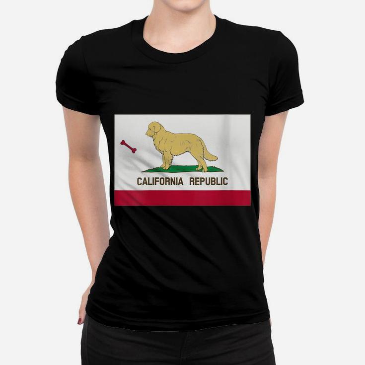 Womens Golden Retriever Funny California State Flag Women T-shirt