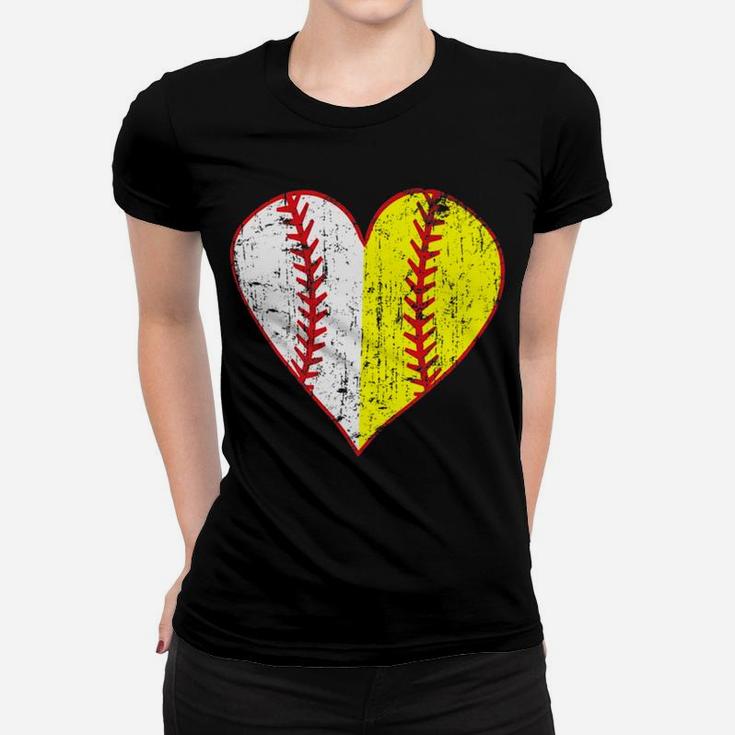 Womens Primitive Play Ball Love Baseball Softball Mom Heart Women T-shirt