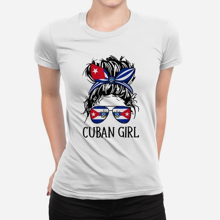 Cuban Girl Messy Hair Cuba Flag Coat Of Arms Women T-shirt