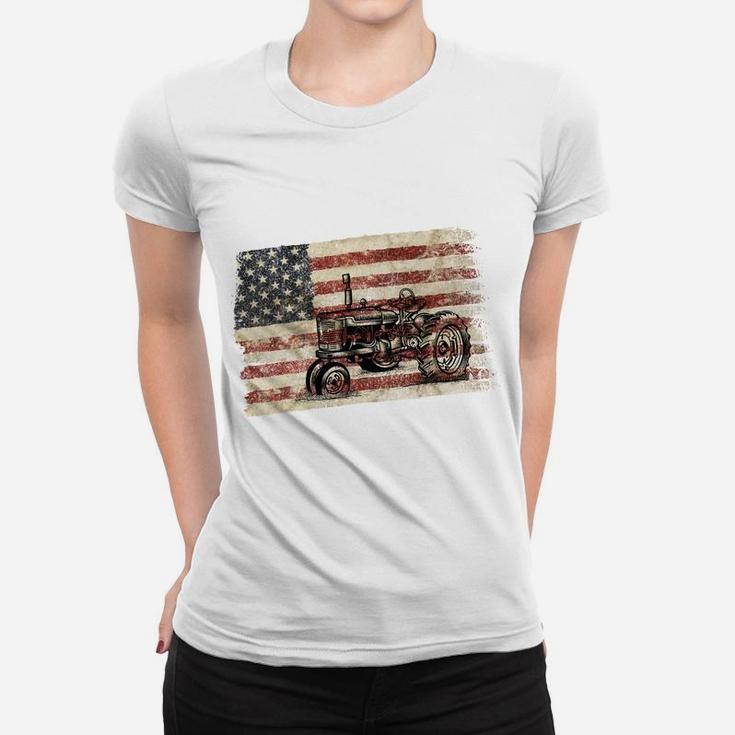 Farming Patriotic American Usa Flag Antique Tractor Sweatshirt Women T-shirt