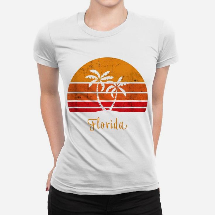 Florida Retro Vintage Sunset Palm Tree Tropical Beach Sunset Women T-shirt
