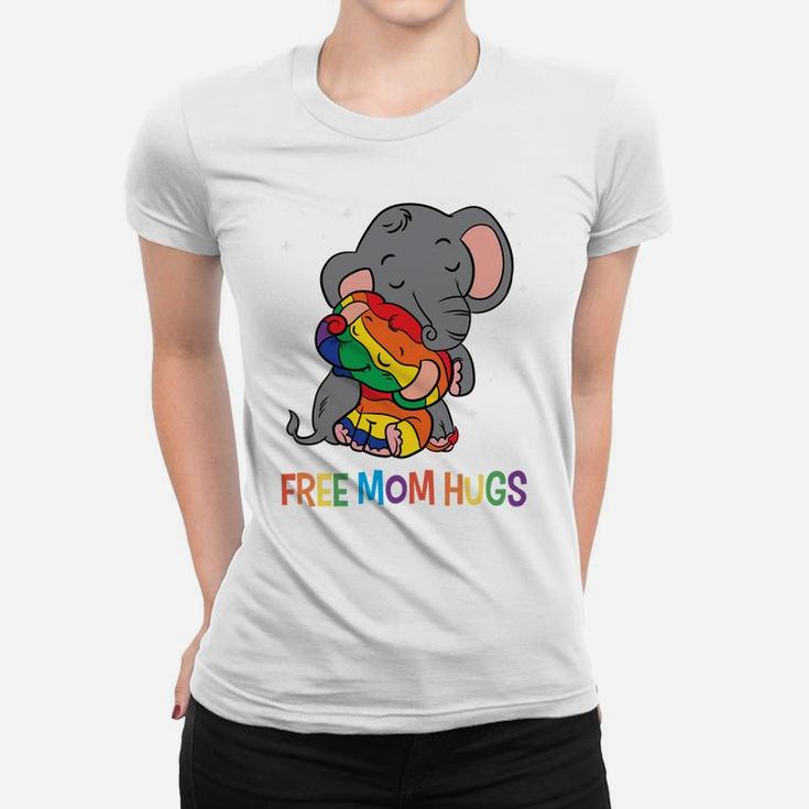 Free Mom Hugs LGBT Mother Elephant Rainbow Womens Women T-shirt