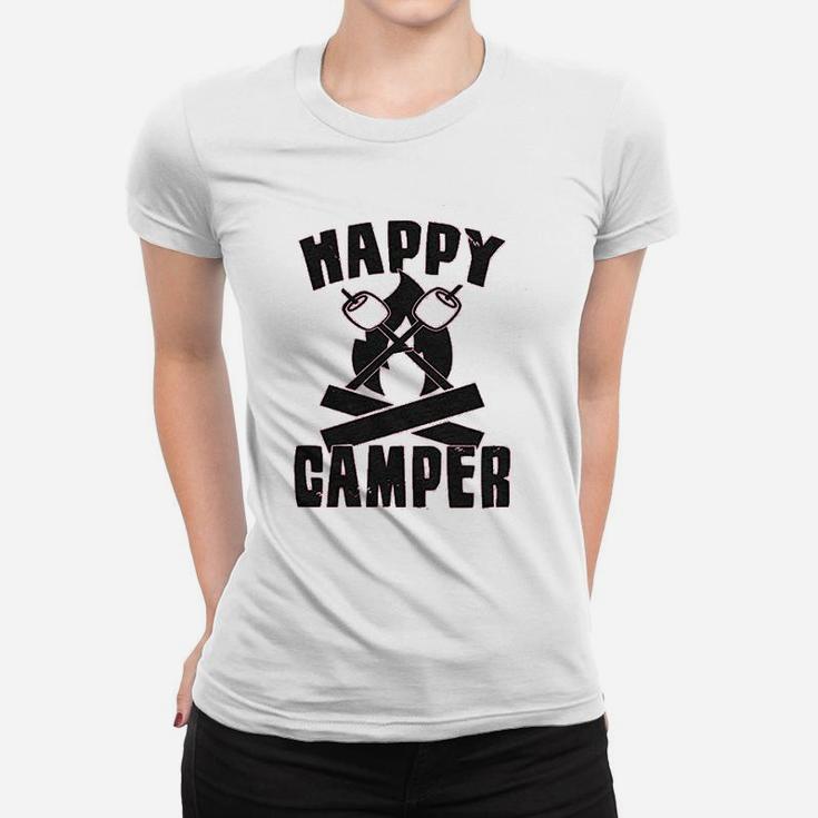 Happy Camper Funny Camping Hiking Cool Vintage Graphic Retro Women T-shirt