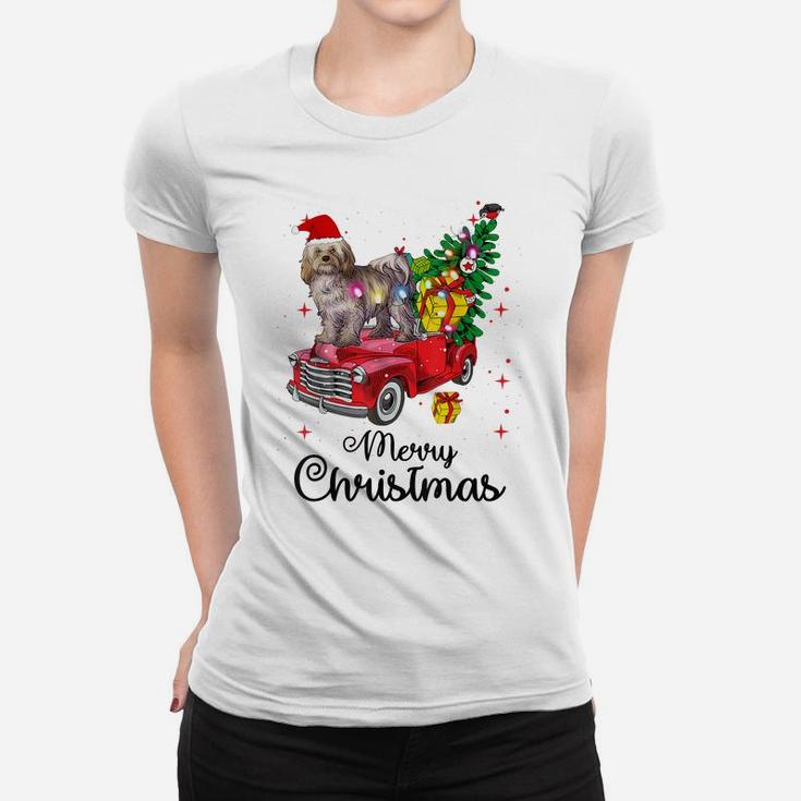 Havanese Rides Red Truck Christmas Pajama Women T-shirt