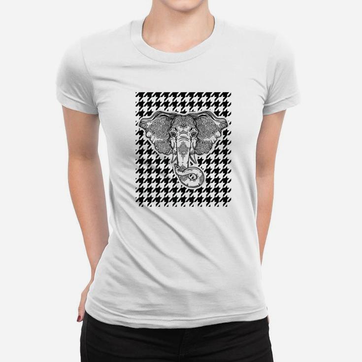 Houndstooth Alabama Black With Elephant Football Graphic Women T-shirt