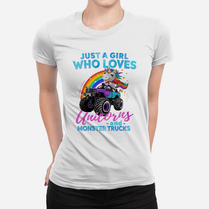 Just A Girl Who Loves Unicorns And Monster Trucks Girls Kids Sweatshirt Women T-shirt