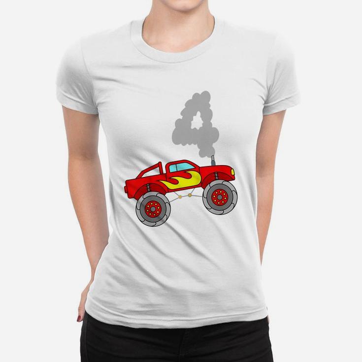 Kids 4Th Birthday Boy Monster TruckShirt 4 Year Old Bday Women T-shirt