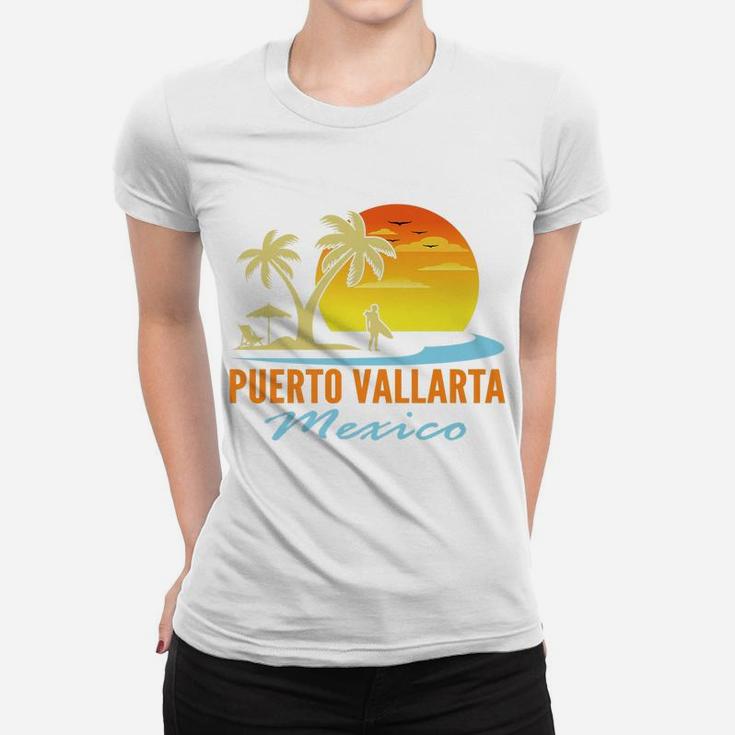 Mens Puerto Vallarta Mexico Beach Sunset Palm Trees Ocean Surfer Women T-shirt