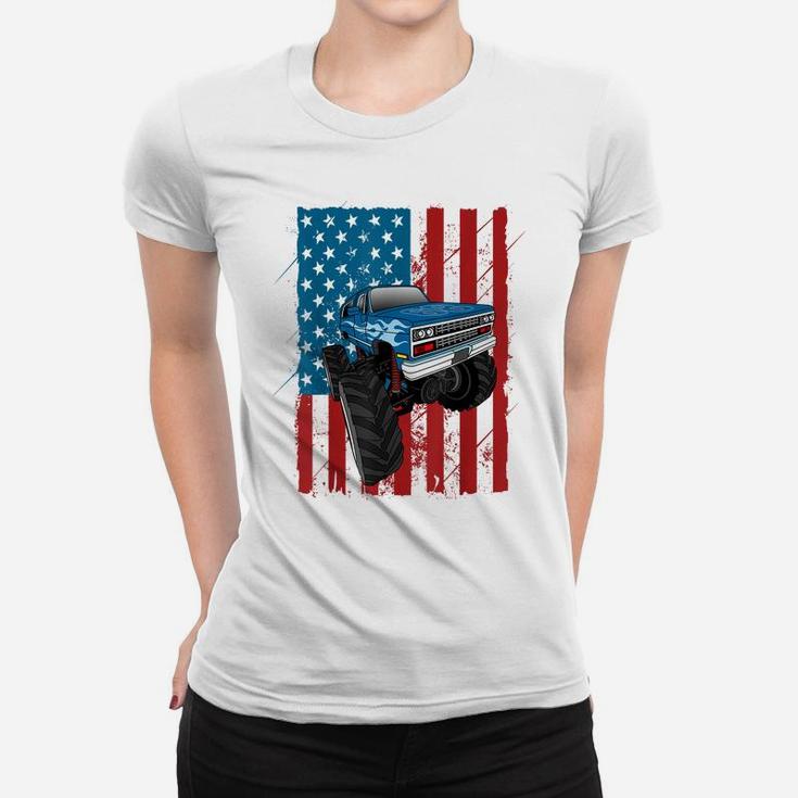 Monster Truck American Flag Cars Racing Boys Gift Women T-shirt