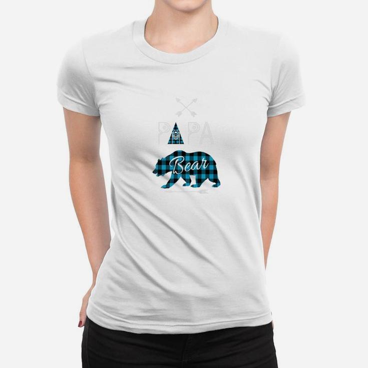 Papa Bear Shirt Buffalo Plaid Blue Family Xmas Camping Women T-shirt