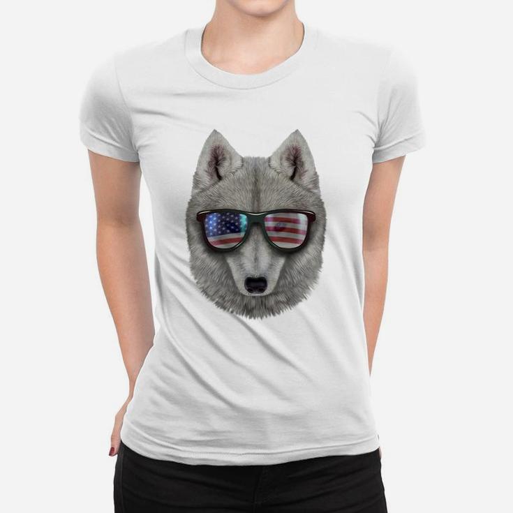 Polar Wolf In Flag Of Usa Theme Aviator Sunglass Sweatshirt Women T-shirt