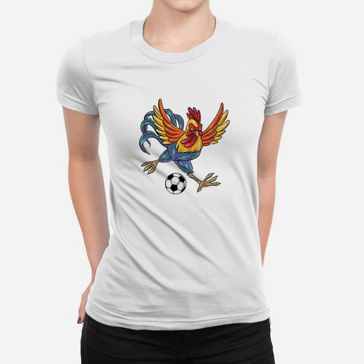 Retro Graphic Cute Art Chicken Playing Football Women T-shirt