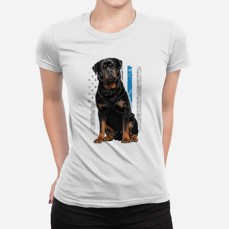 Thin Blue Line American Flag Rottweiler Police Dog Sweatshirt Women T-shirt