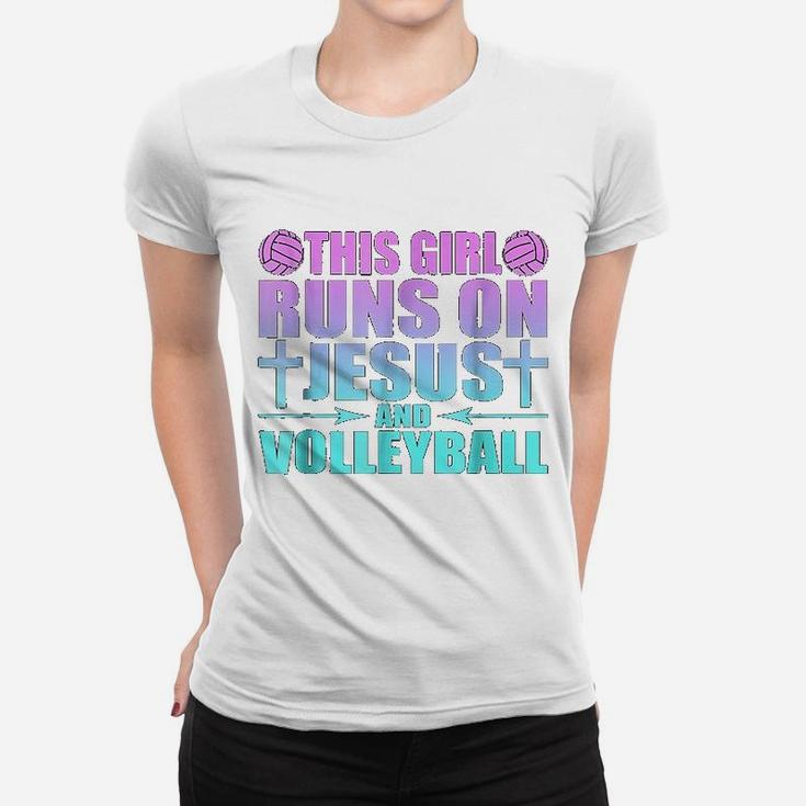 This Girl Runs On Jesus And Volleyball Women T-shirt