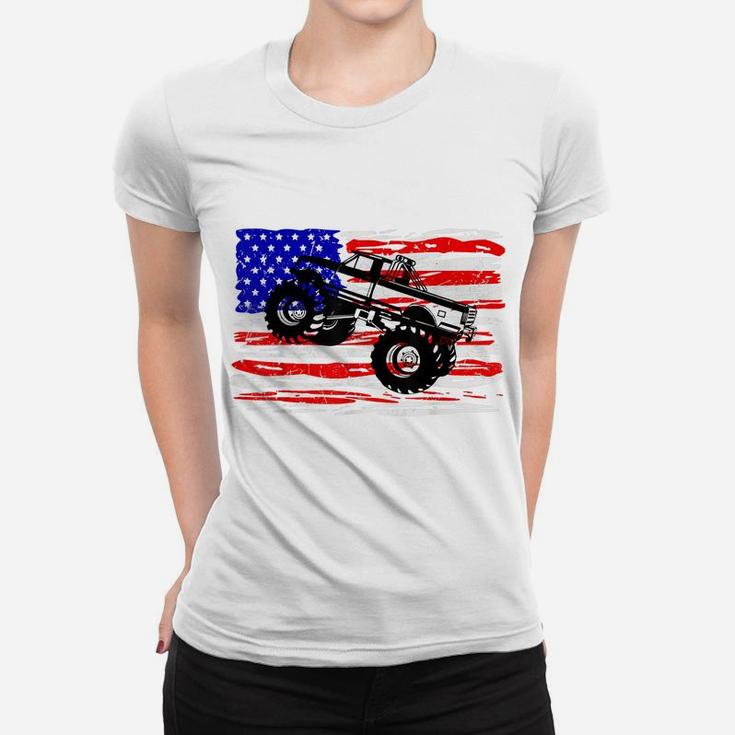 US Flag Monster Truck Tshirt American Trucks Cars Lover Tee Women T-shirt