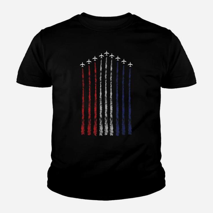 American Flag Usa Fighter Jet Con Trail Youth T-shirt
