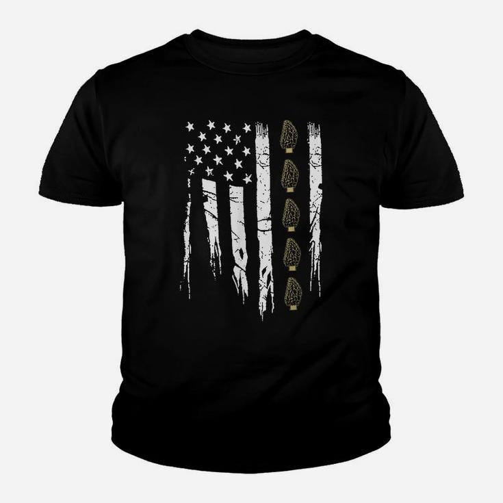 American Mushroom Hunter T Shirt With Morels In Usa Flag Youth T-shirt