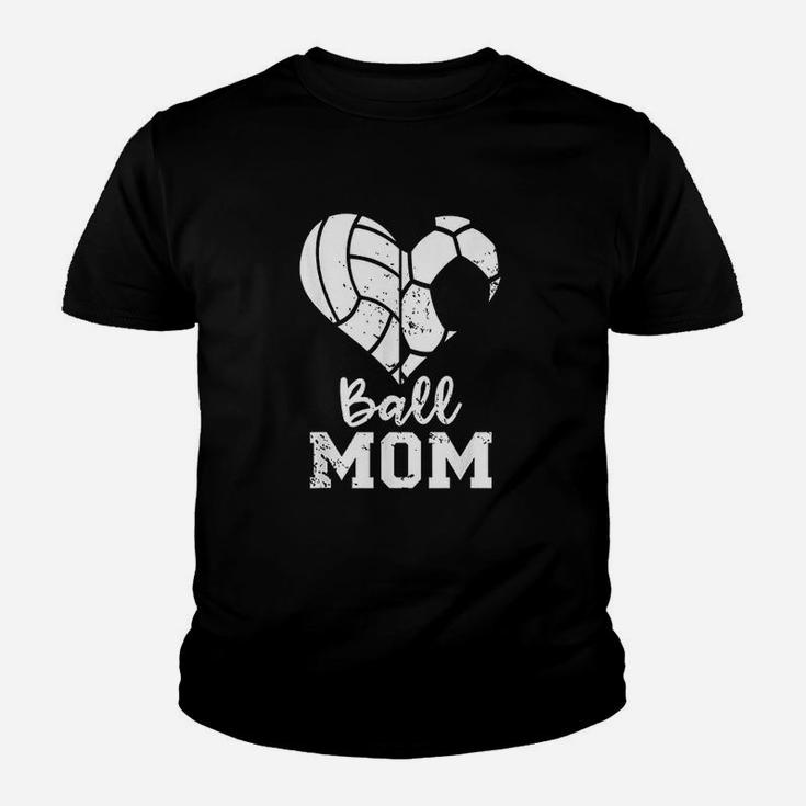 Ball Mom Heart Funny Soccer Volleyball Mom Youth T-shirt