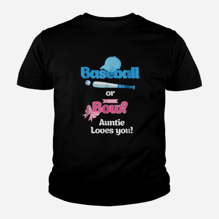 Baseball Or Bows Gender Reveal Party Auntie Loves You Youth T-shirt