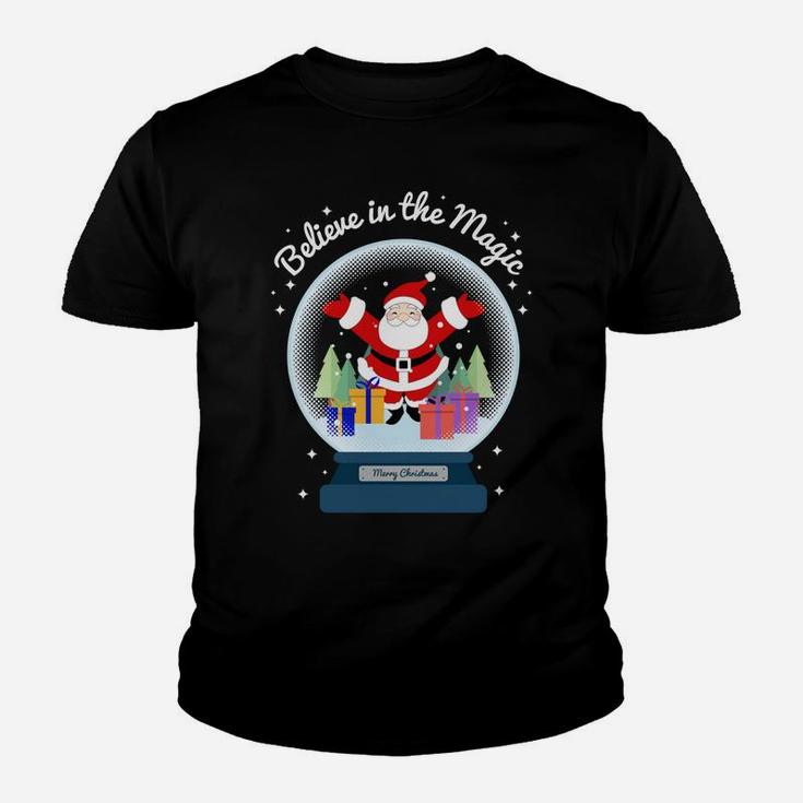 Believe In The Magic Merry Christmas Santa Snow Globe Decor Youth T-shirt