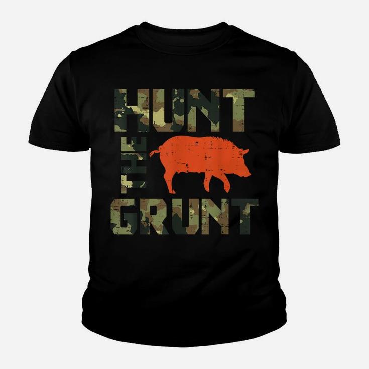 Camo Hunt The Grunt Hog Vintage Wild Boar Hunting Hunt Dad Youth T-shirt