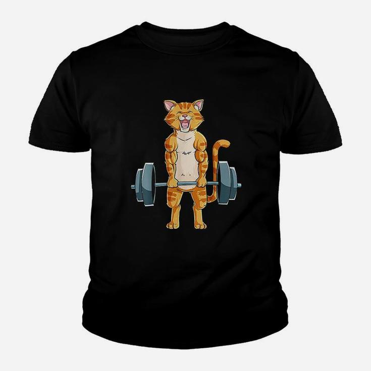 Cat Deadlift Powerlifting Gym Lifting Weights Youth T-shirt