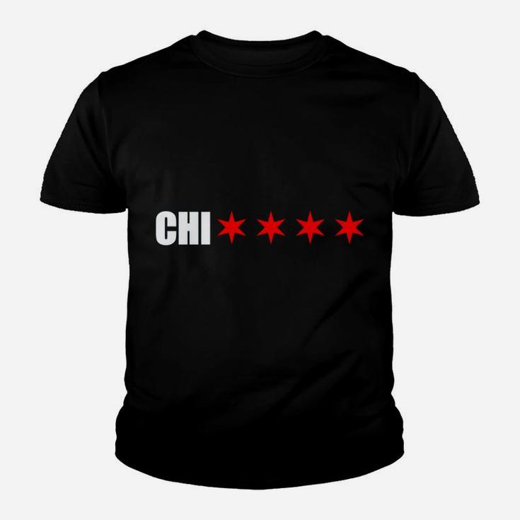 Chicago Chi With 4 Red 6 Corner Stars Of The Chicago Flag Sweatshirt Youth T-shirt