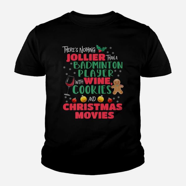 Christmas Badminton Wine Cookies Holiday Pajamas Youth T-shirt
