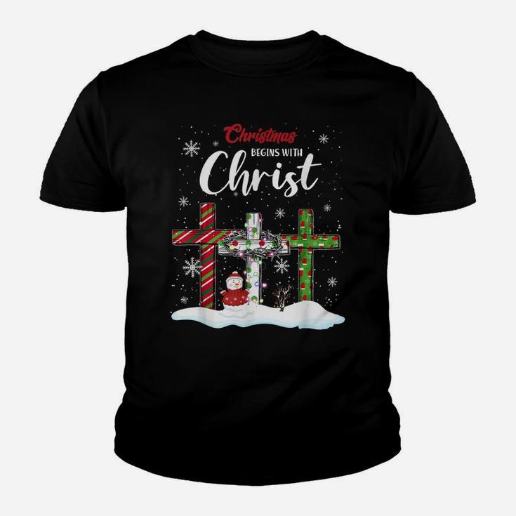 Christmas Begins With Christ Snowman Christian Cross Xmas Youth T-shirt