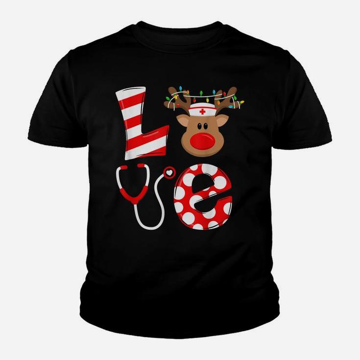 Christmas Nurse Love Nicu Rn Er Santa Reindeer Nurse Hat Elf Youth T-shirt
