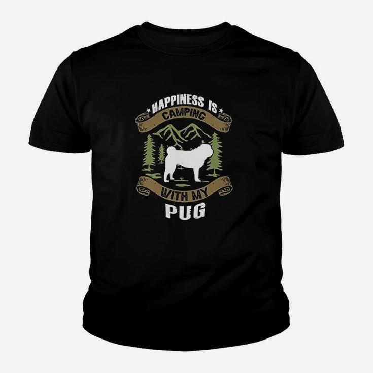 Christmas Time Gift Store Camping With Pug Camp Lover Camping And Dogs Youth T-shirt