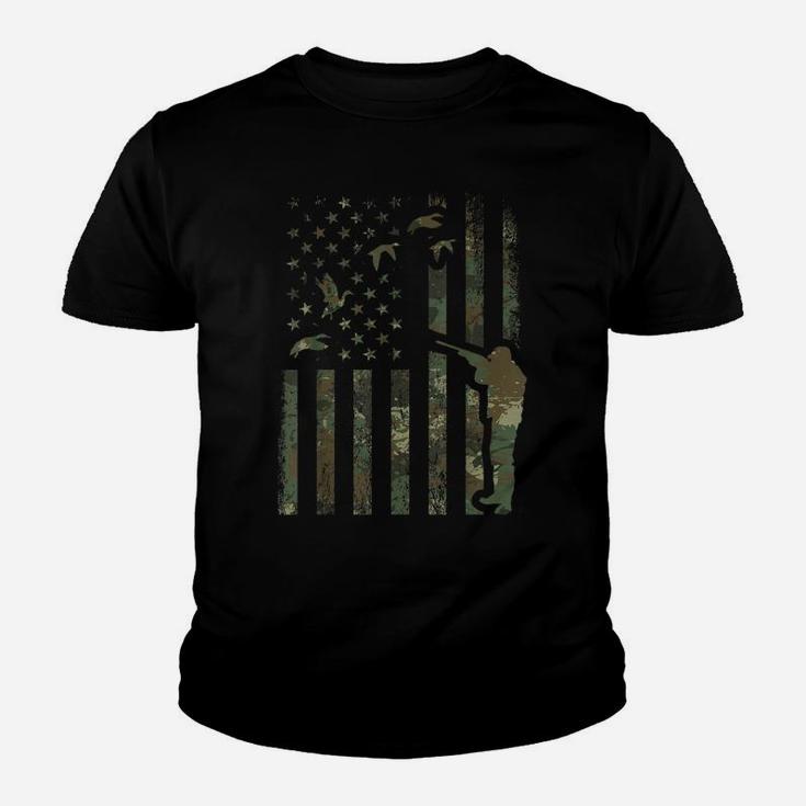 Duck Hunting Camo Men Camouflage Hunter Gift American Flag Youth T-shirt