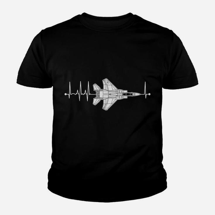 F-15 Eagle Schematic Airplane Pulse Ekg Pilot F15 Heartbeat Youth T-shirt
