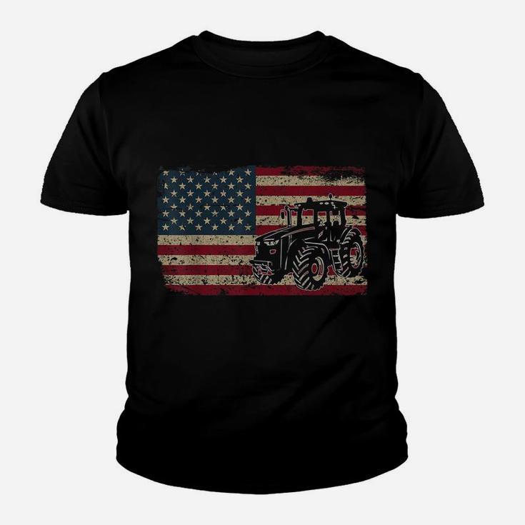 Farm Tractors Usa Flag Patriotic Farming Gift Youth T-shirt