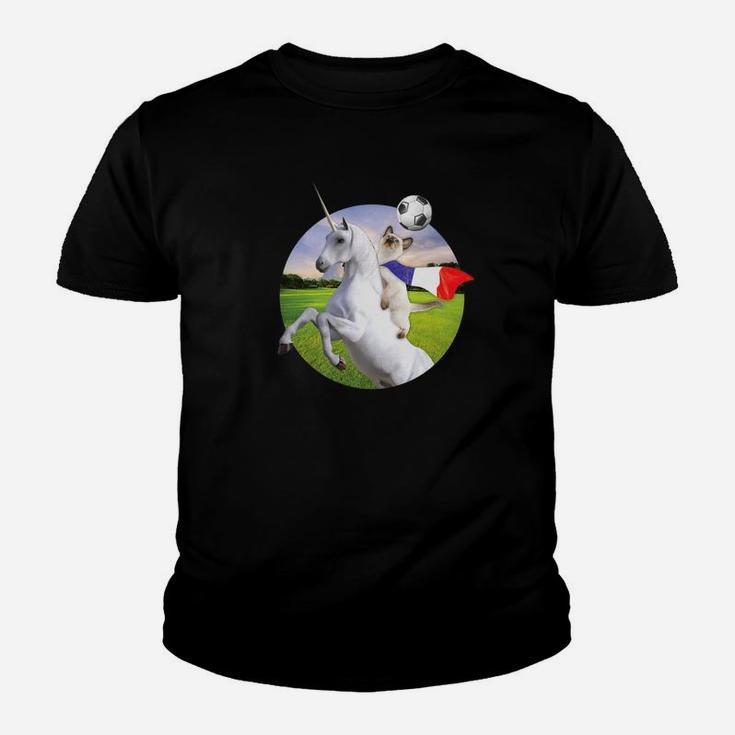 France Cat Riding Unicorn Playing Soccer Simple Art Youth T-shirt