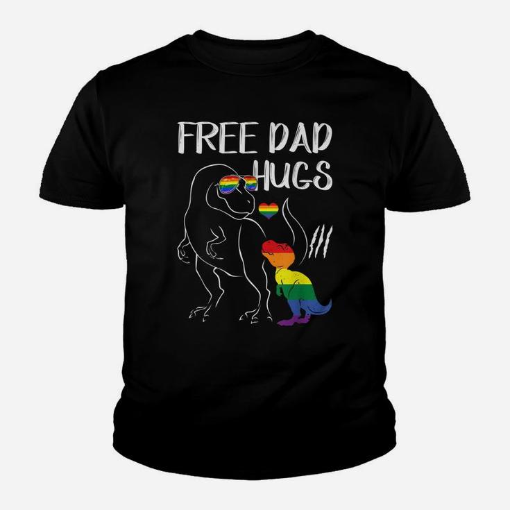 Free Dad Hugs Lgbt Pride Dad Dinosaur Rex  Gift Youth T-shirt
