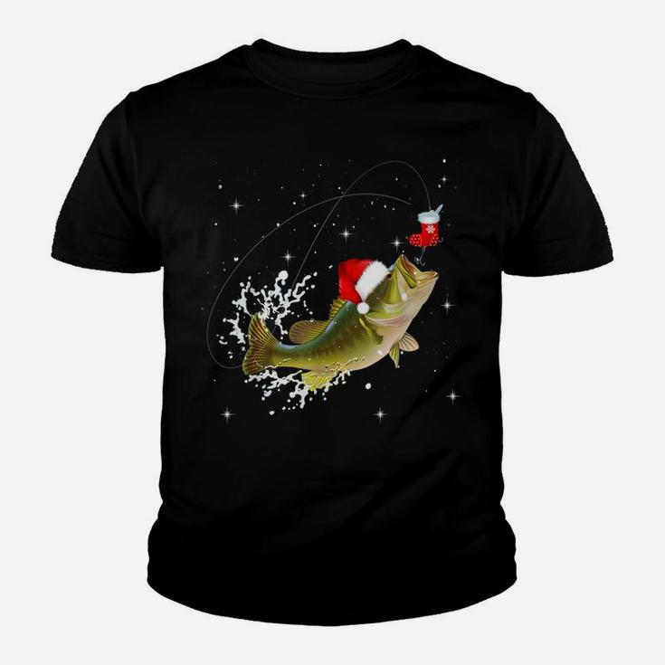 Funny Bass Fishing Santa Hat Christmas Pajama Fishermen Gift Youth T-shirt