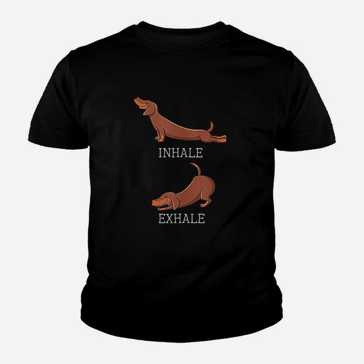 Funny Dachshund Weiner Dog Yoga Inhale Exhale Sausage Youth T-shirt