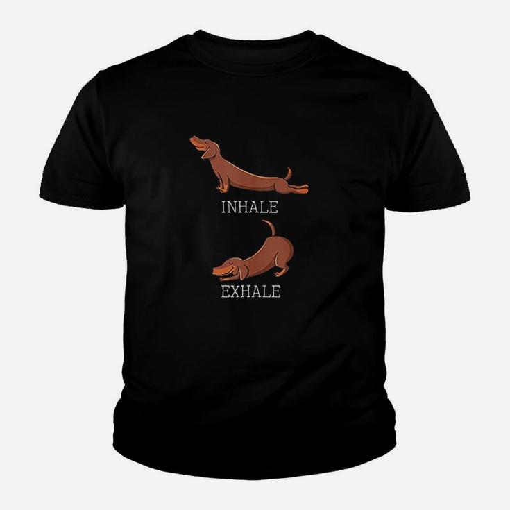 Funny Dachshund Weiner Dog Yoga Inhale Exhale Youth T-shirt