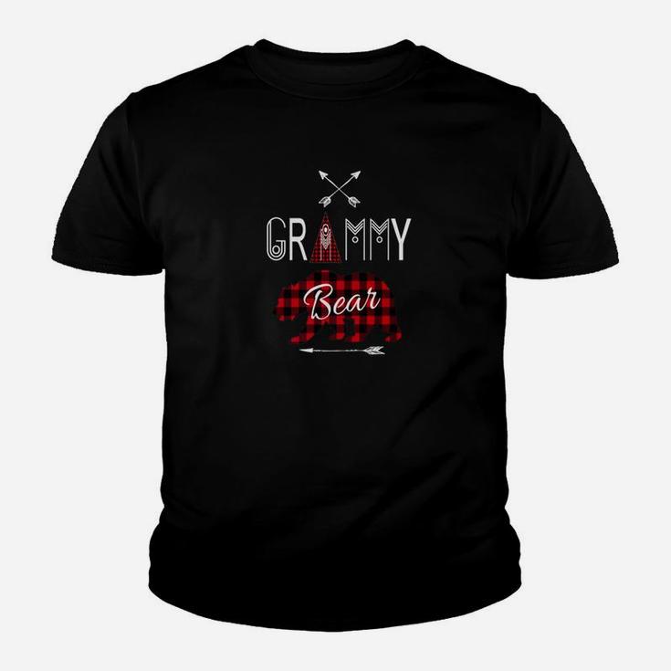 Grammy Bear Family Buffalo Plaid Red Xmas Camping Youth T-shirt