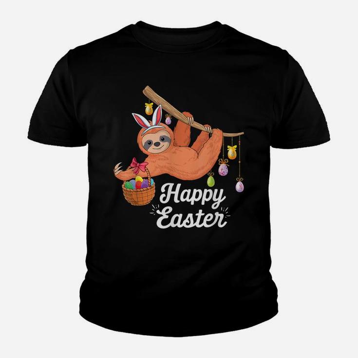 Happy Cute Sloth With Bunny Ears Egg Hunting Easter Sloth Youth T-shirt